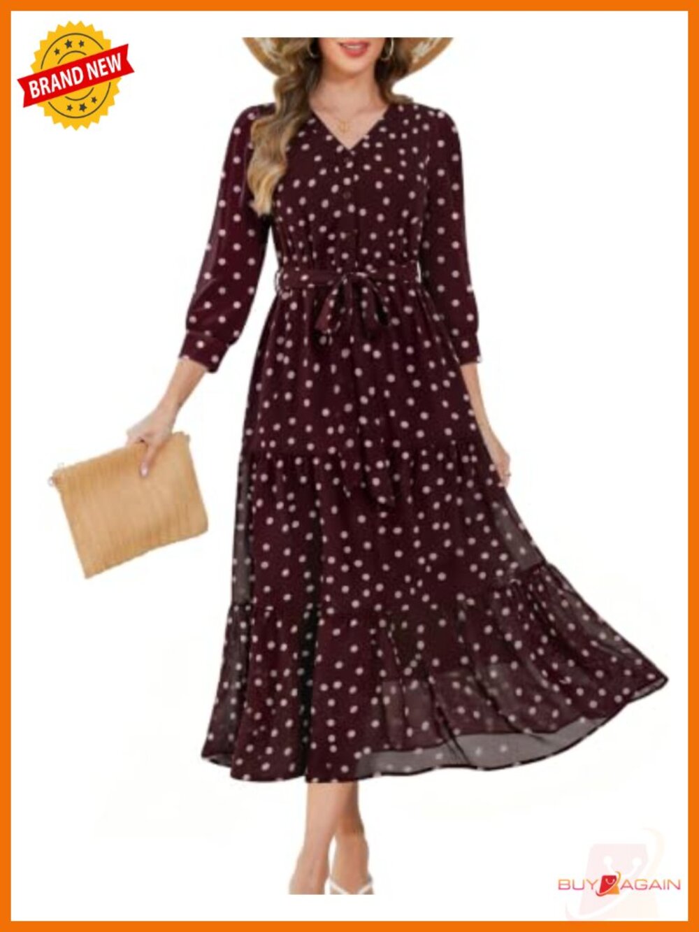 Annebouti Womens Chiffon Floral Maxi Dress 3/4 Sleeve Modest Wedding Guest